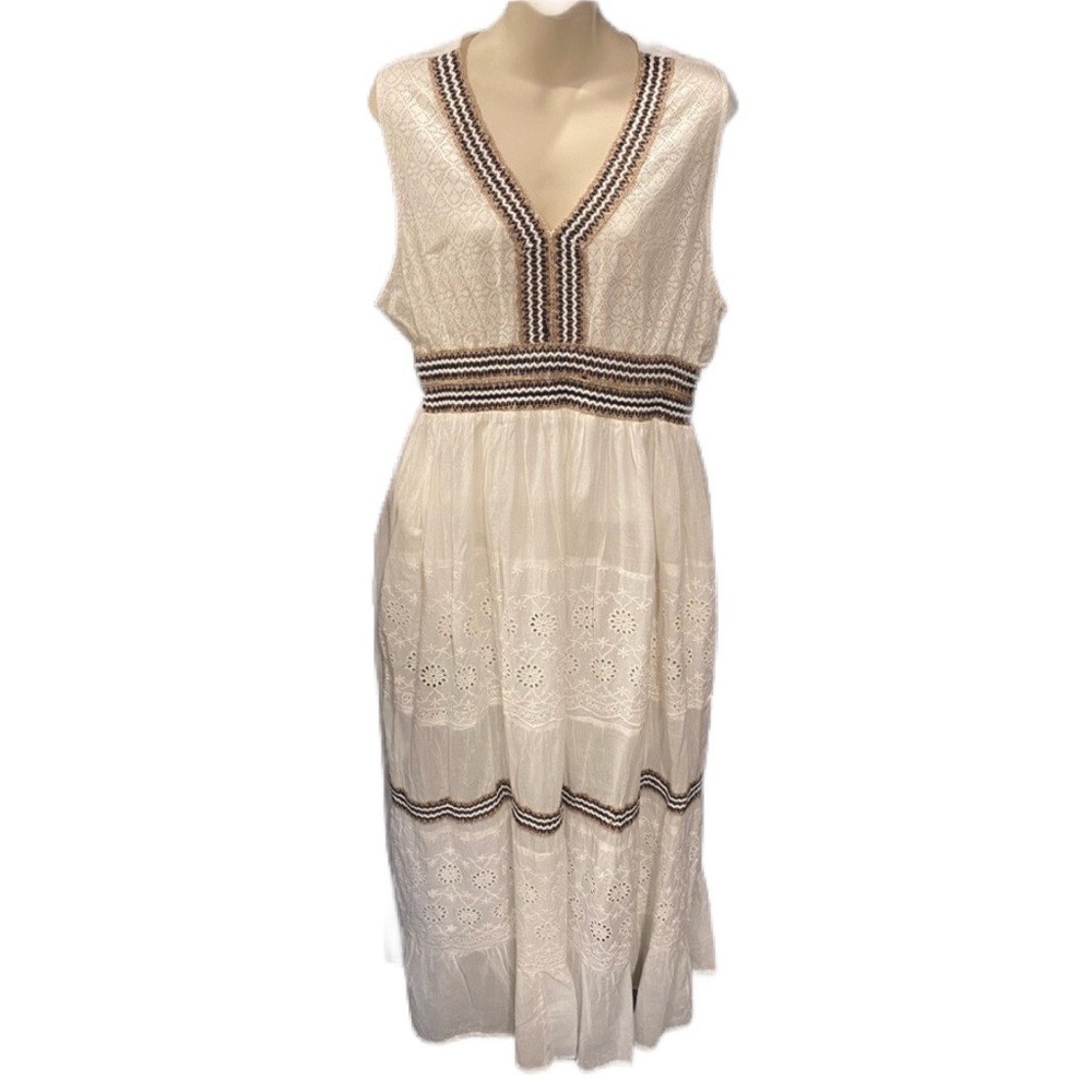 Advance Apparels Cream Maxi Dress with Brown Trim
